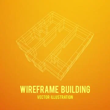 Wireframe architecture building. Ilustración de archivo