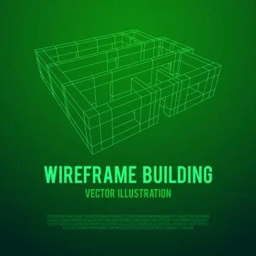 Wireframe architecture building. Ilustración de archivo