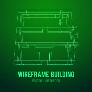 Wireframe architecture building. Ilustración de archivo