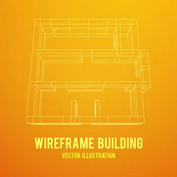 Wireframe architecture building. Ilustración de archivo