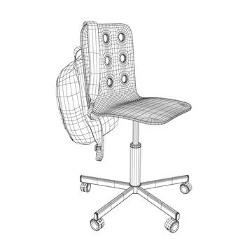 Wireframe of a backpack hanging on a chair made of black lines isolated on a Stockillustratie