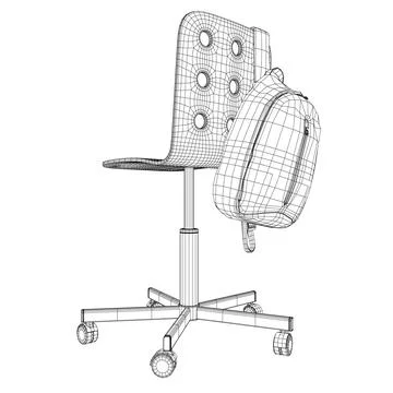 Wireframe of a backpack hanging on a chair made of black lines isolated on a Stockillustratie