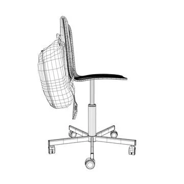 Wireframe of a backpack hanging on a chair made of black lines isolated on a Stockillustratie