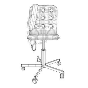 Wireframe of a backpack hanging on a chair made of black lines isolated on a Stockillustratie