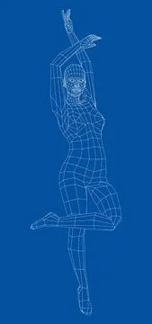Wireframe ballerina in dance pose. Vector Ilustração Stock