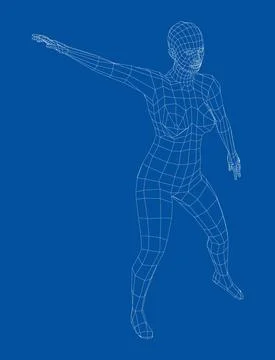 Wireframe ballerina in dance pose. Vector 库存插图