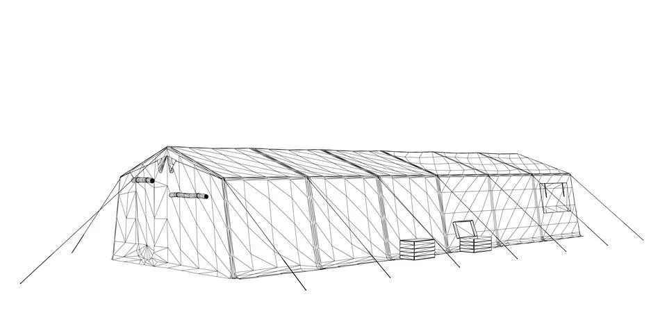 Wireframe black white tent. Vector illustration isolated on white background. Stock Illustration