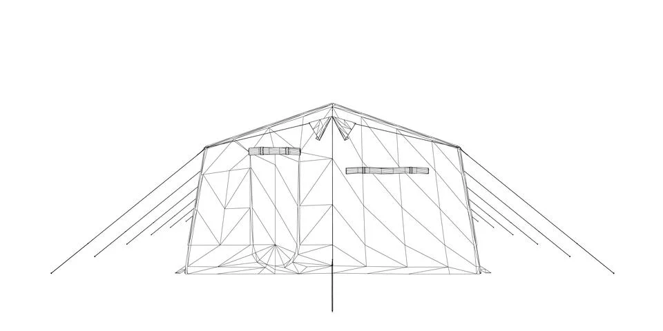Wireframe black white tent. Vector illustration isolated on white background. Stock Illustration