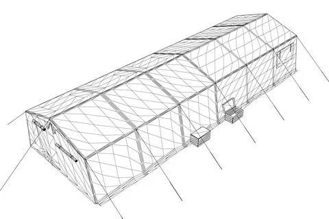 Wireframe black white tent. Vector illustration isolated on white background. Stock Illustration
