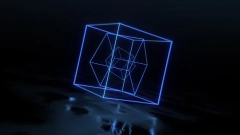 Wireframe Blue Digital Cube Video stock 265259084