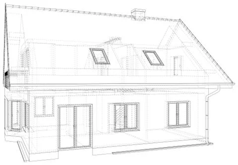 Wireframe blueprint drawing of 3D house - Vector illustration イラスト素材
