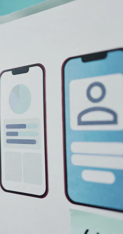 Wireframe, board and office for app design, UX development data or mobile Stock Footage 319750010