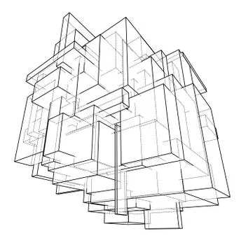 Wireframe Boxes. Sketch style Stock Illustration