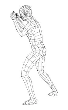 Wireframe boxing man. 3d illustration 스톡 일러스트