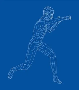 Wireframe boxing man. 3d illustration Stock Illustration