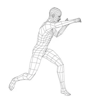 Wireframe boxing man. 3d illustration 스톡 일러스트