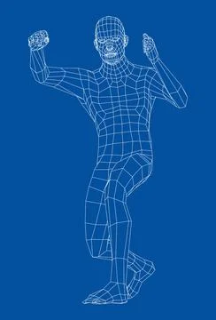 Wireframe boxing man. 3d illustration Stock Illustration