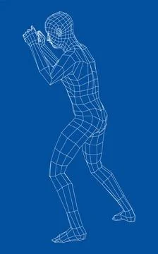 Wireframe boxing man. 3d illustration Stock-Illustration