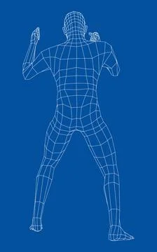 Wireframe boxing man. 3d illustration Illustrazione stock