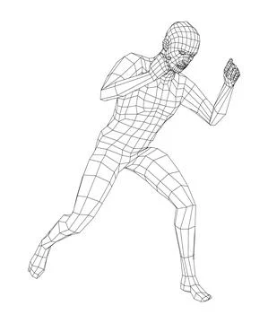 Wireframe boxing man. Vector Illustrazione stock