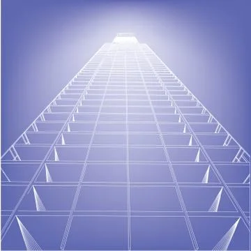 Wireframe building over blueprint Ilustración de archivo