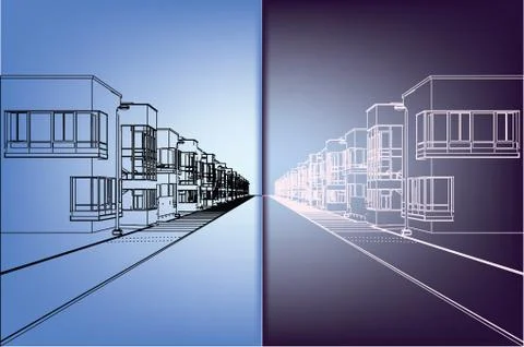 Wireframe building over blueprint Stock Illustration
