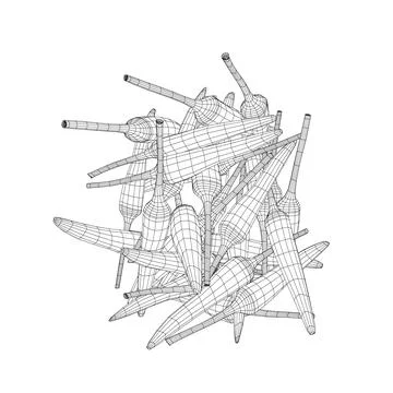 Wireframe of a bunch of peppers made of black lines isolated on a white Stock Illustration