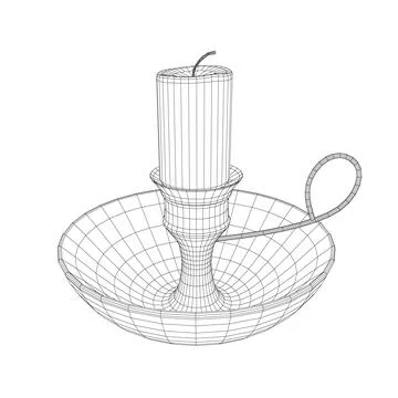 Wireframe Candle and Holder. Wireframe of the candlestick on white background. Ilustração Stock