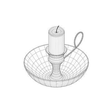 Wireframe Candle and Holder. Wireframe of the candlestick on white background. 스톡 일러스트