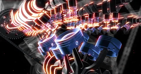 Wireframe Car Animation with V8 Engine Parts in Full Motion. Stock Footage 299704518