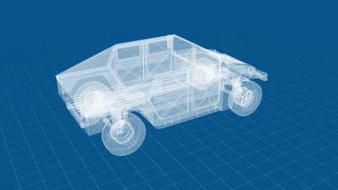 Wireframe Car Model on Grid Background for Futuristic Design Exploration Stock Illustration