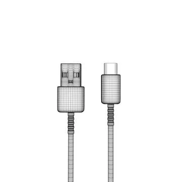 Wireframe Charging cable, wires with type-c and USB-A ports, contour vector Stock Illustration
