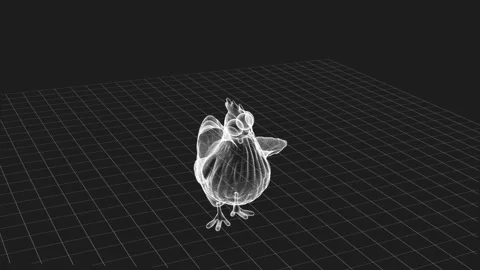 Wireframe Chicken 3D Model On Grid Background In Studio Setting 库存影片 343863728