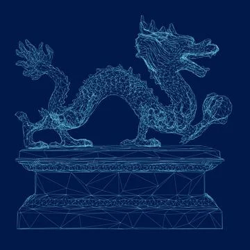 Wireframe Chinese Dragon Paper - Line Art. Vector illustration Ilustração Stock
