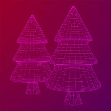 Wireframe A Christmas tree sign mesh Stock Illustration