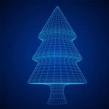 Wireframe A Christmas tree sign mesh Stock Illustration