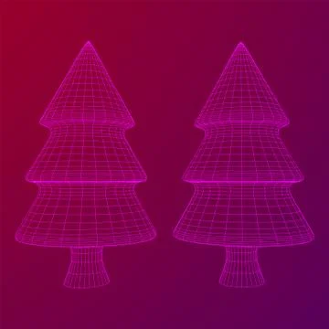 Wireframe A Christmas tree sign mesh Stock Illustration