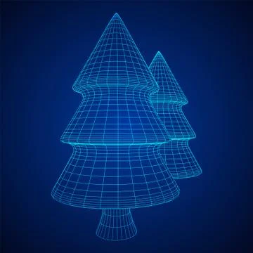 Wireframe A Christmas tree sign mesh Stock Illustration
