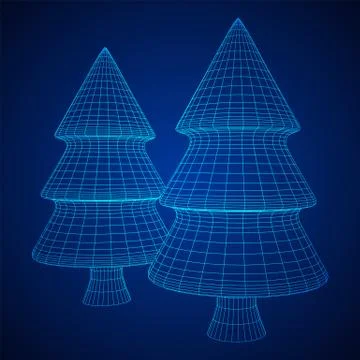 Wireframe A Christmas tree sign mesh Stock Illustration