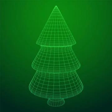 Wireframe A Christmas tree sign mesh Stock Illustration