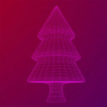 Wireframe A Christmas tree sign mesh Stock Illustration