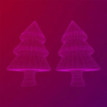 Wireframe A Christmas tree sign mesh Stock Illustration