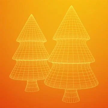 Wireframe A Christmas tree sign mesh Stock Illustration