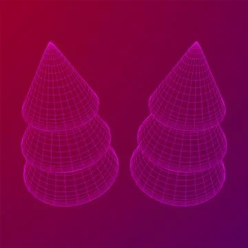 Wireframe A Christmas tree sign mesh Stock Illustration