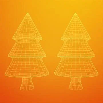 Wireframe A Christmas tree sign mesh Stock Illustration