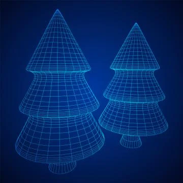 Wireframe A Christmas tree sign mesh Stock Illustration