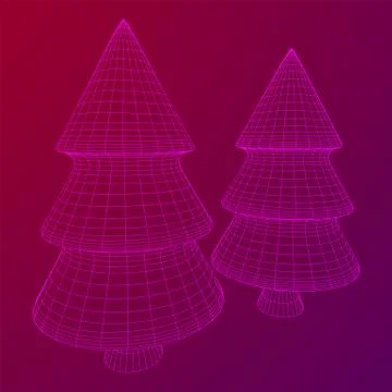 Wireframe A Christmas tree sign mesh Stock Illustration