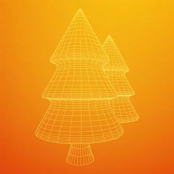Wireframe A Christmas tree sign mesh Stock Illustration