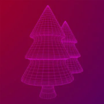 Wireframe A Christmas tree sign mesh Stock Illustration
