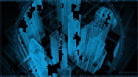 Wireframe City Tracking Target  Stock Footage 85697478